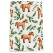 Feestelijke Gingerbread Horse & Pine Pattern Medium Cadeauzakje (Voorkant)