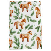 Feestelijke Gingerbread Horse & Pine Pattern Medium Cadeauzakje (Achterkant)