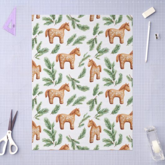 Feestelijke Gingerbread Horse & Pine Pattern Tissuepapier (Craft)