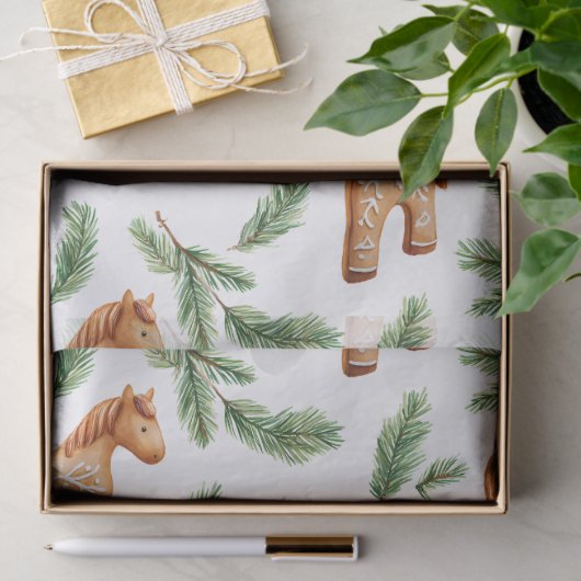 Feestelijke Gingerbread Horse & Pine Pattern Tissuepapier (Geschenk)