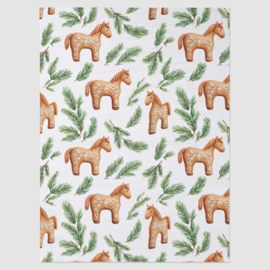 Feestelijke Gingerbread Horse & Pine Pattern Tissuepapier (Voorkant)
