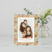 Feestelijke Gingerbread House Mint Foto Kerstmis Folie Feestdagen Briefkaart (Staand Voorkant)