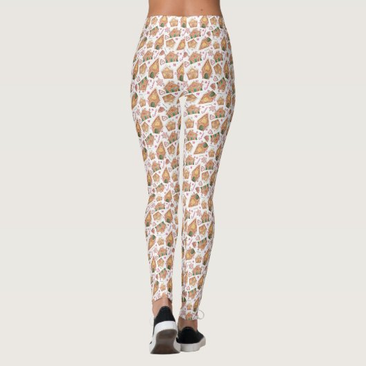 Feestelijke Gingerbread House Patroon Witte Kerst Leggings (Achterkant)