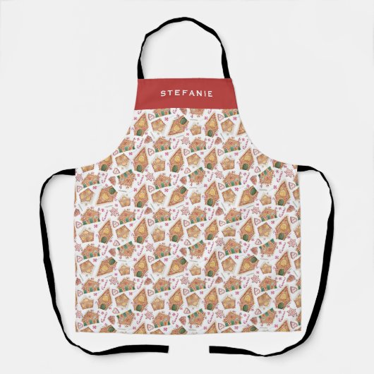 Feestelijke Gingerbread House Patroon Witte Kerst Schort (Voorkant)