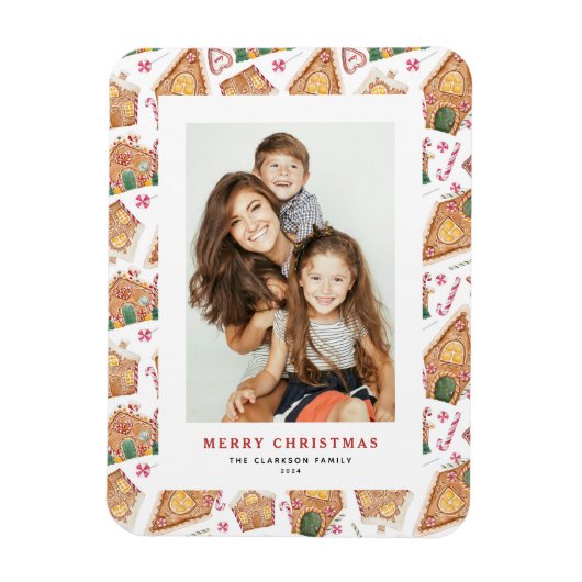 Feestelijke Gingerbread House White Foto Kerstmis Magneet (Verticaal)