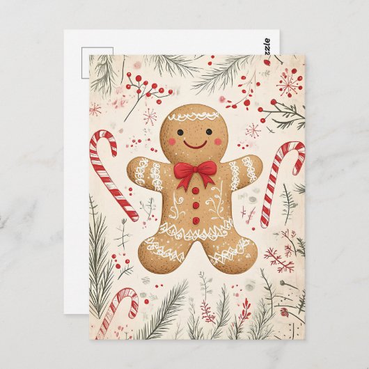 Feestelijke Gingerbread Man Kerstgroet Briefkaart (Voorkant / Achterkant)