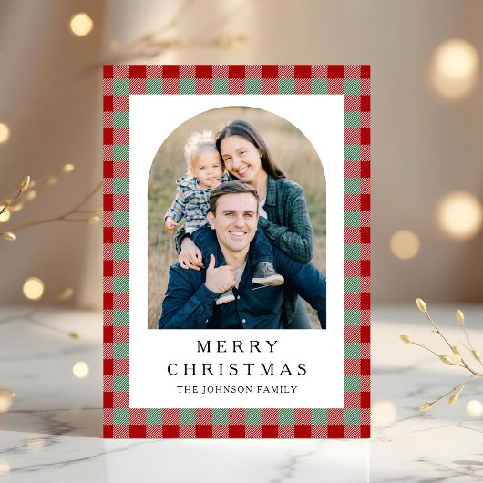 Feestelijke Gingham Foto Kerstmis Feestdagenkaart