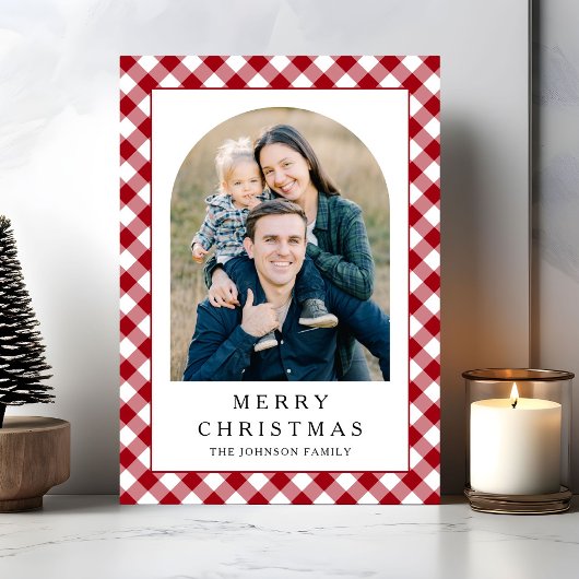 Feestelijke Gingham Foto Kerstmis Feestdagenkaart