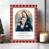 Feestelijke Gingham Foto Kerstmis Feestdagenkaart