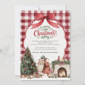 Feestelijke Gingham Kerstfeest Kaart (Voorkant)