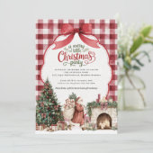 Feestelijke Gingham Kerstfeest Kaart (Staand voorkant)