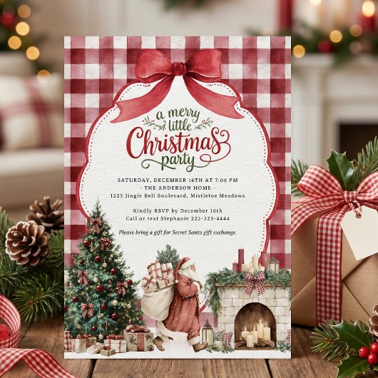 Feestelijke Gingham Kerstfeest Kaart