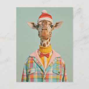 Feestelijke Giraffe in Kleurrijke Vakantiestijl Briefkaart