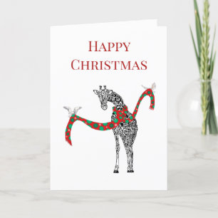 Feestelijke Giraffe met kerstsjaal Bedankkaart