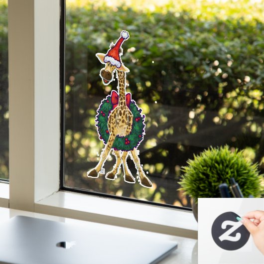 feestelijke Giraffe met kersttouwtjes Raamsticker (Kantoor)