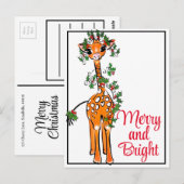feestelijke Giraffe | rode groene kerstgarland Briefkaart (Voorkant / Achterkant)