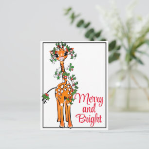 feestelijke Giraffe   rode groene kerstgarland Briefkaart