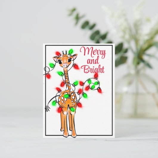 feestelijke Giraffe | rode groene kerstlichten Briefkaart (Staand voorkant)