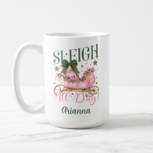 Feestelijke Girly Pink Sleigh de hele dag Kerstmis Koffiemok (Links)