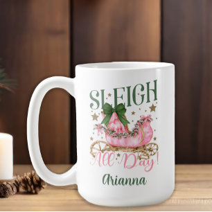 Feestelijke Girly Pink Sleigh de hele dag Kerstmis Koffiemok