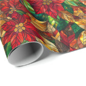 Feestelijke glas-in-lood poinsettia patroon verpak cadeaupapier (Rol Hoek)