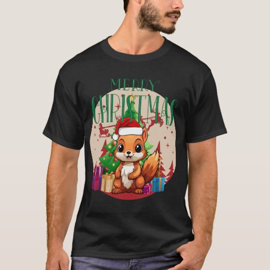 Feestelijke glimlachende eekhoorn in Santa Hat T-shirt (Voorkant)