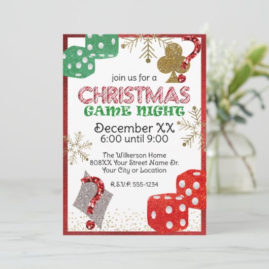 Feestelijke Glitter Kerst Spel Nachtfeest Kaart (Staand voorkant)