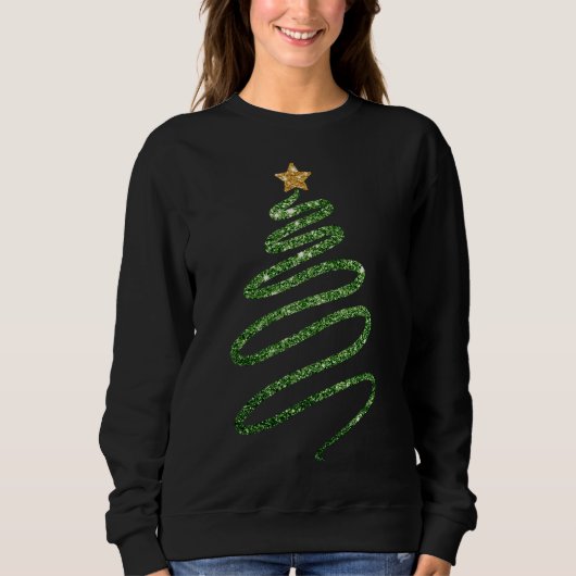 Feestelijke Glitter Kerstboom Ontwerp Crew Neck Trui (Voorkant)