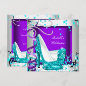 Feestelijke Glitter Teal Paarse Hoge Hakken voor I Kaart (Voorkant / Achterkant)