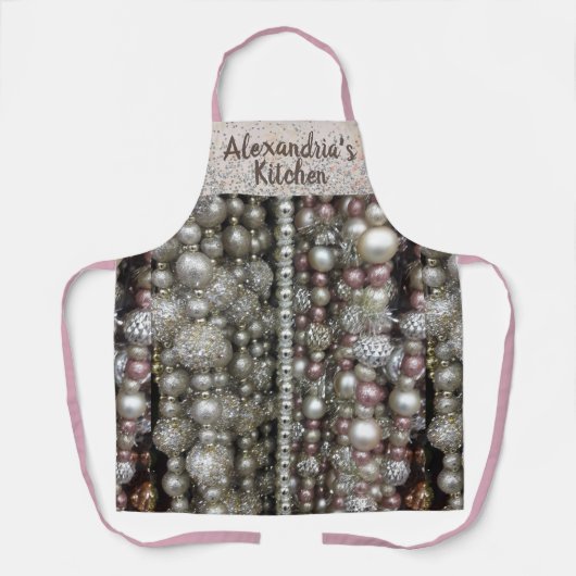 Feestelijke Glitter Zilver en Roze Kralen Custom Schort (Voorkant)