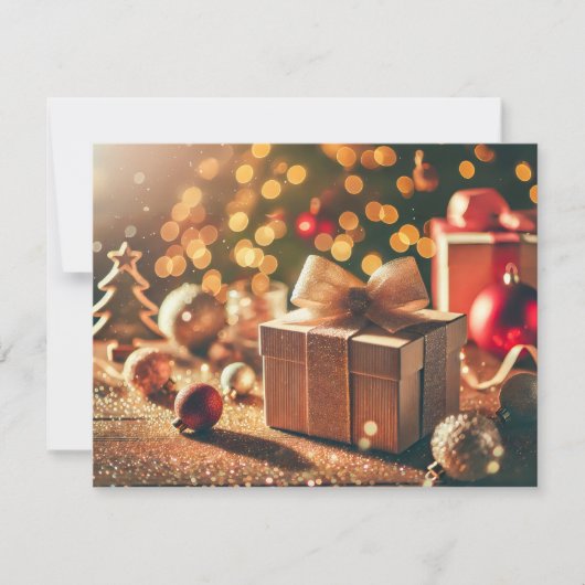 Feestelijke Glitterie Kerst Achtergrond met Cadeau Feestdagenkaart (Voorkant)