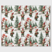 Feestelijke Gnome en Mushroom Woodland Kerstmis Cadeaupapier (Vlak)
