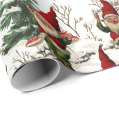 Feestelijke Gnome en Mushroom Woodland Kerstmis Cadeaupapier (Rol Hoek)