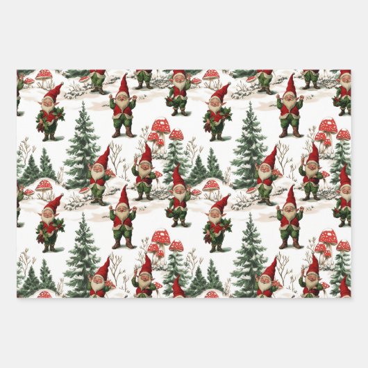 Feestelijke Gnome en Mushroom Woodland Kerstmis Inpakpapier Vel (Voorkant 2)