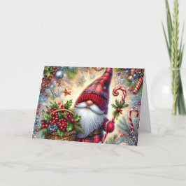 Feestelijke Gnome met Suikerstokken Feestdagen Kaart