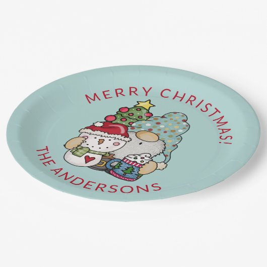 Feestelijke Gnome Sneeuwman Kerst Papier Bord (Gekanteld)