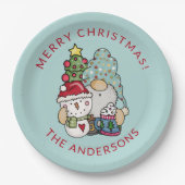 Feestelijke Gnome Sneeuwman Kerst Papier Bord (Voorkant)