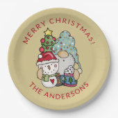 Feestelijke Gnome Sneeuwman Kerstmis Papieren Bordje (Voorkant)
