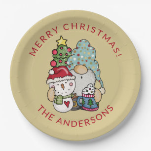 Feestelijke Gnome Sneeuwman Kerstmis Papieren Bordje