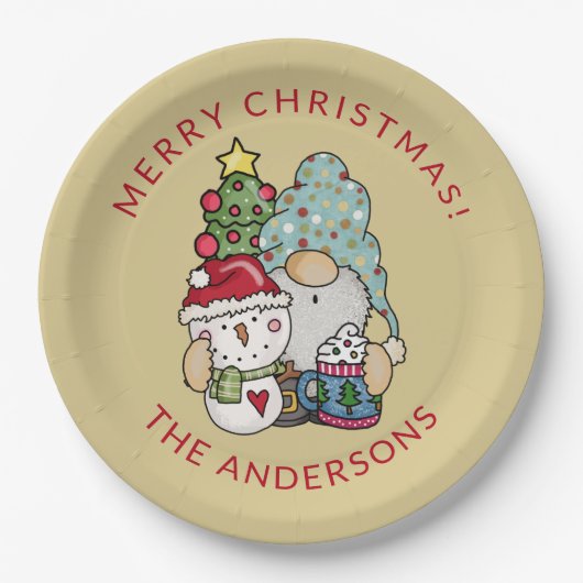 Feestelijke Gnome Sneeuwman Kerstmis Papieren Bordje (Voorkant)