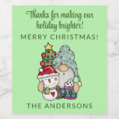 Feestelijke Gnome Sneeuwman Vrolijk Kerstfeest Wijn Etiket (Enkel label)