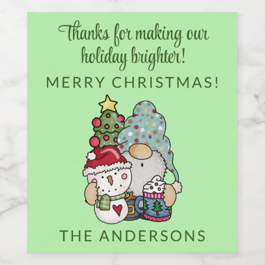 Feestelijke Gnome Sneeuwman Vrolijk Kerstfeest Wijn Etiket (Enkel label)