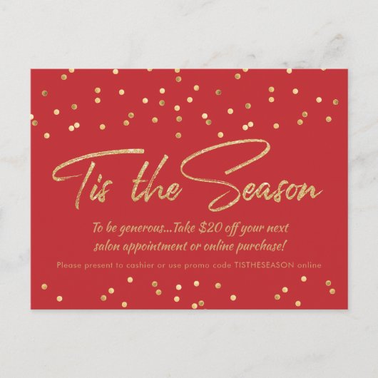 Feestelijke Gold Confetti Holiday Business Promo Briefkaart (Voorkant)