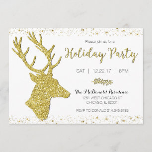 Feestelijke Gold Deer Holiday Party Uitnodiging