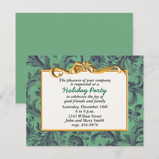 Feestelijke Gold Ribbon Holiday Party uitnodiging (Voorkant / Achterkant)