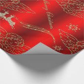 Feestelijke Golden Angels en Sparkling Deer Red Xm Cadeaupapier (Hoek)