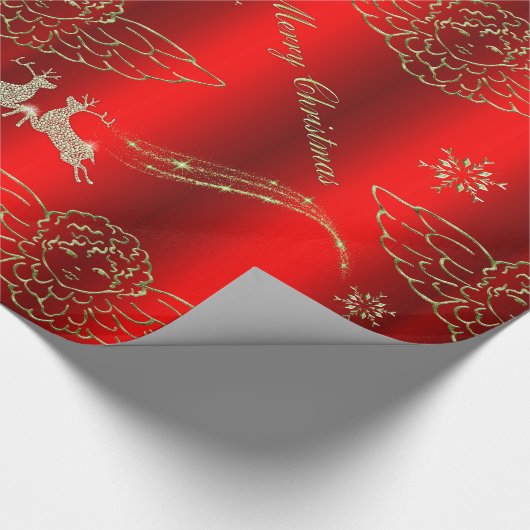 Feestelijke Golden Angels en Sparkling Deer Red Xm Cadeaupapier (Hoek)