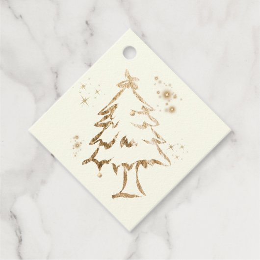 Feestelijke Golden Tree Christmas Gift Label (Voorkant)