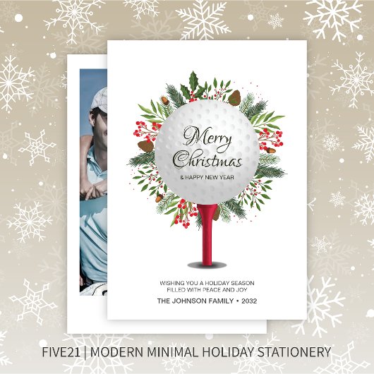 Feestelijke Golf T-shirt Shot Christmas Greenery F Feestdagenkaart