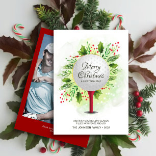 Feestelijke Golf T-shirt Shot Christmas Greenery F Feestdagenkaart